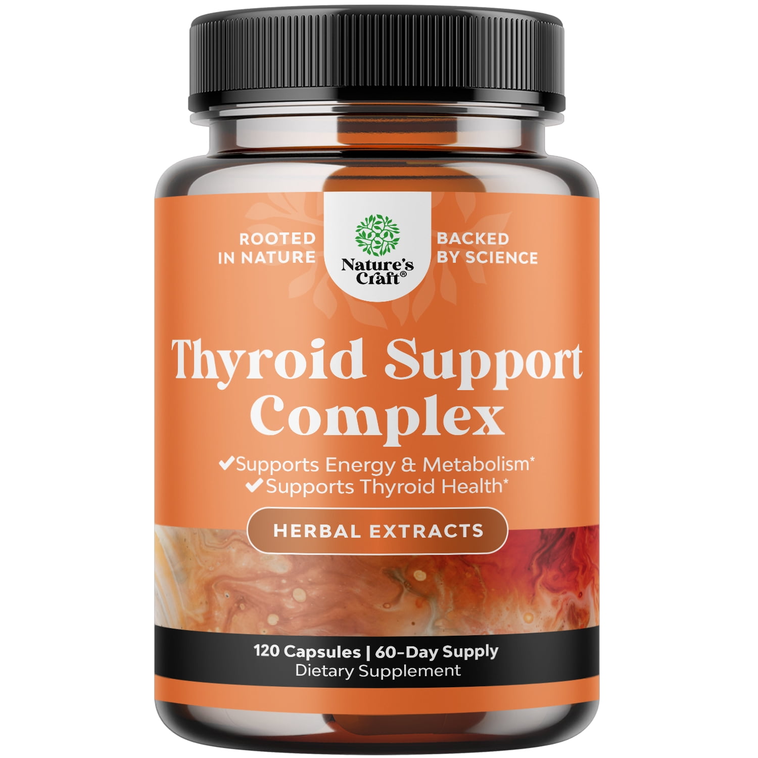 Natures Craft Herbal Adrenal & Thyroid Support Supplement with Iodine and L-Tyrosine, 120 Capsules