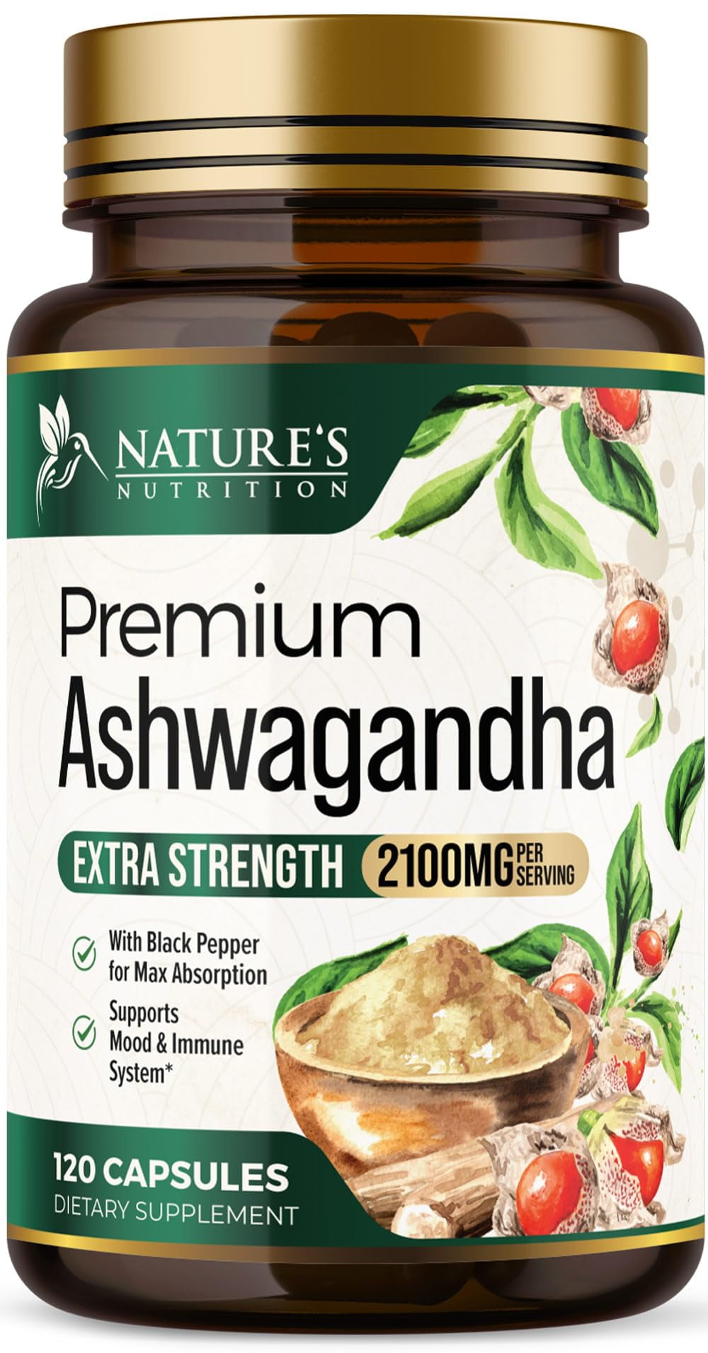 Herbal Ashwagandha 2,100 mg - Extra Strength Unwind, Calm & Relax Support with Black Pepper - Natural Focus & Energy Support - Ashwagandha Powder Supplements - Vegan, Gluten Free - 120 Capsules
