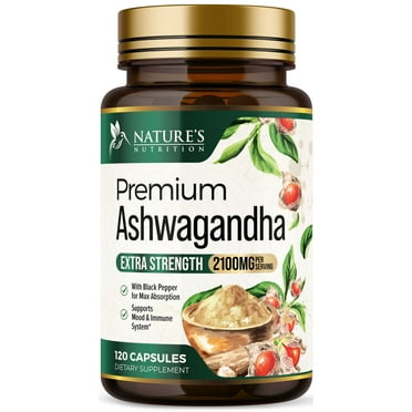 Herbal Ashwagandha 2,100 mg - Extra Strength Unwind, Calm & Relax Support with Black Pepper - Natural Focus & Energy Support - Ashwagandha Powder Supplements - Vegan, Gluten Free - 120 Capsules