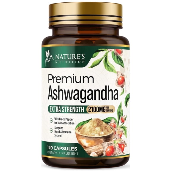 Ashwagandha Supplements, 2100mg Ashwagandha Capsule for Women & Men, Natural Antioxidant Support, Ashwa Root Extract, Extra Strength Calm Support with Black Pepper, Vegan & Gluten Free - 120 Capsules