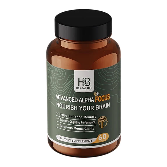 Herbal Bee Advanced Alpha Focus Brain Supplements for Memory and Focus with Ginkgo Biloba, 60 Count