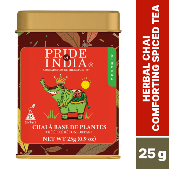 Pride of India Herbal Chai Spiced Tea – 15 Pyramid Tea Bags | Individually Wrapped Warm And Comforting Spice Tea with Tulsi, Cinnamon, Cardamom, Clove, Ginger And Black Pepper | Caffeine Free