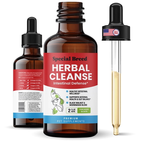 Herbal Cleanse for Dogs & Cats – Natural Intestinal Defense with Wormwood & Black Walnut – Herbal Gut Cleanse Liquid for Digestive Wellness & Gut Balance – Advanced Broad Spectrum Formula – 2 oz