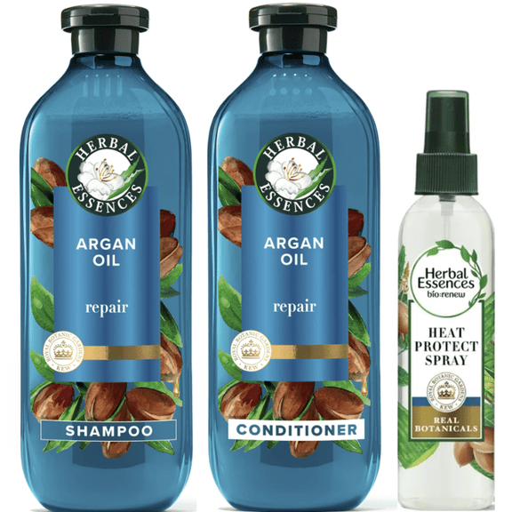 Herbal Essences Argan Oil Bundle - Paraben Free Shampoo, Conditioner, & Heat Protectant Spray, 13.5 oz
