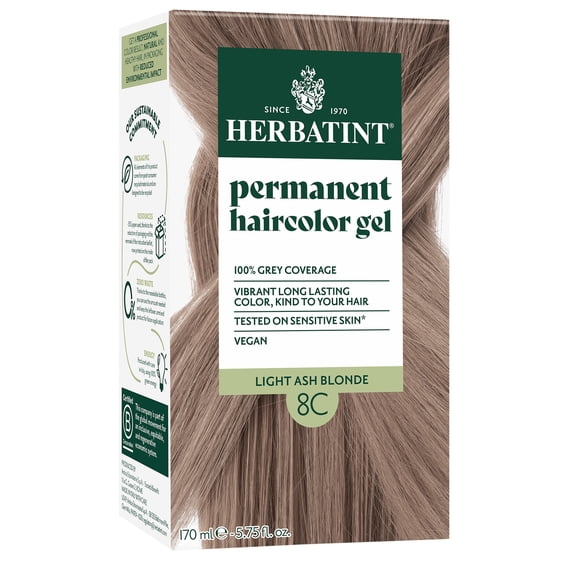 Herbatint Permanent Hair Dye For Women, 8C Light Ash Blonde, Alcohol Free, Vegan, 100% Grey Coverage - 5.75 fl oz