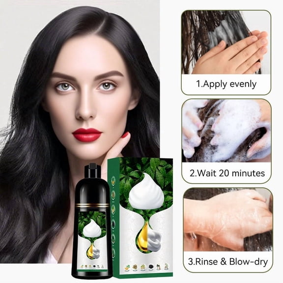 Herbal Hair Dye Foam 500ml Natural Black Plant-Based Hair Color with Gray Coverage, Gentle Formula, Easy Application, No-Drip Foam, For Home Use