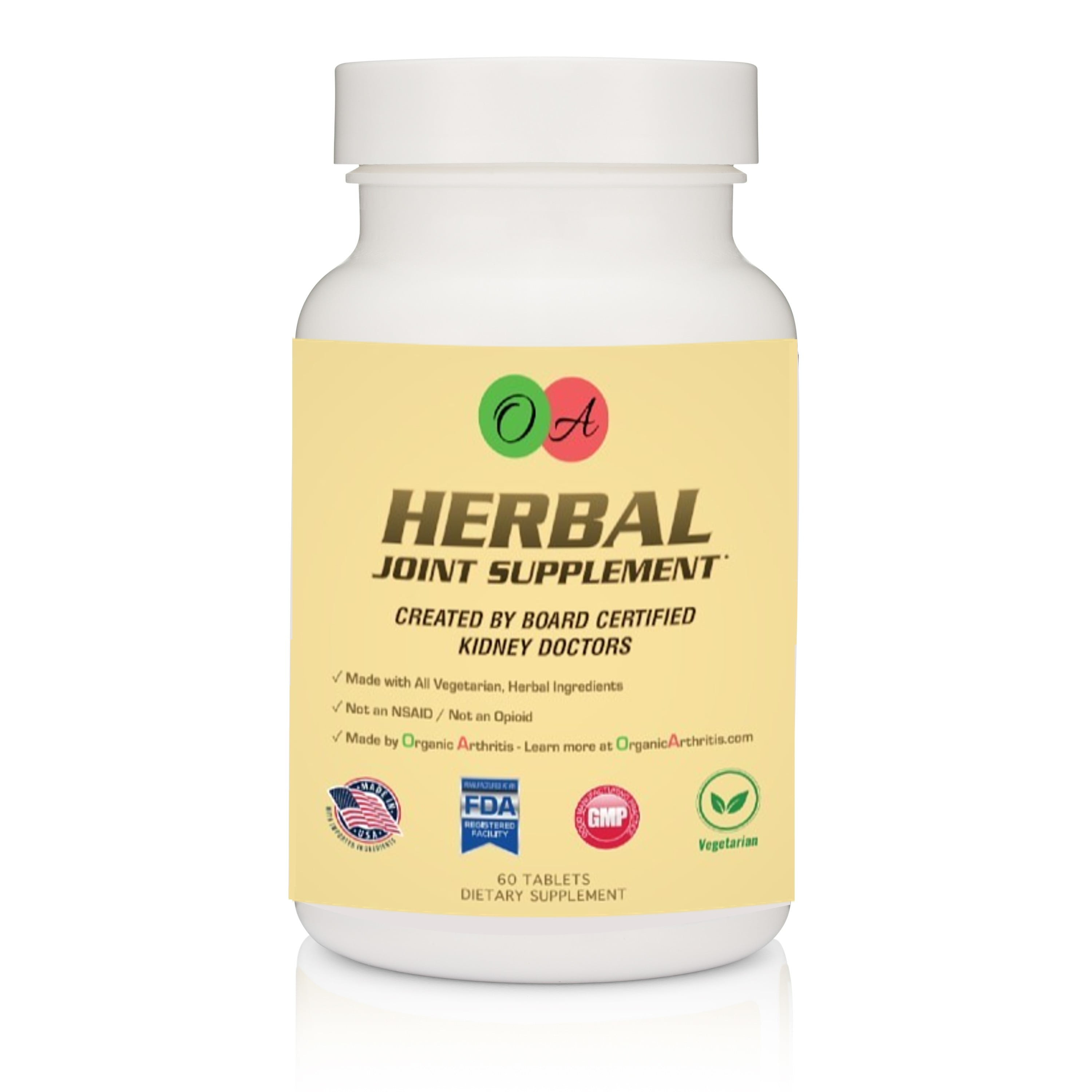 Herbal Joint Supplement - made by Organic Arthritis - Natural Turmeric, Nigella Sativa, Fenugreek, Ginger, and More. Made in USA. 60 Vegetarian Tablets