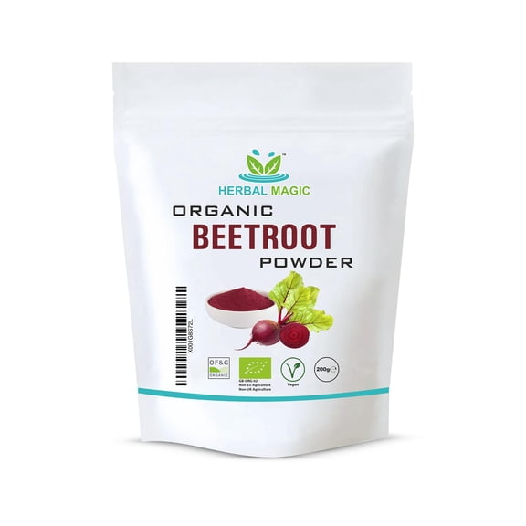 Herbal Magic's Organic Beet Root Powder Sweet & Earthy, Ideal as a Natural Food Colour&Flavour to Tandoori Dishes,Cakes Free from Fillers & Preservatives of&G UK Organic Certified (200g-Pack1)