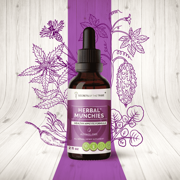 Secrets Of The Tribe Herbal Munchies Blend Tincture Dietary Supplement, Natural Extract, Made from Watercress, Cayenne, Gentian, Blessed Thistle, Centaury, Bitter Melon 2 oz