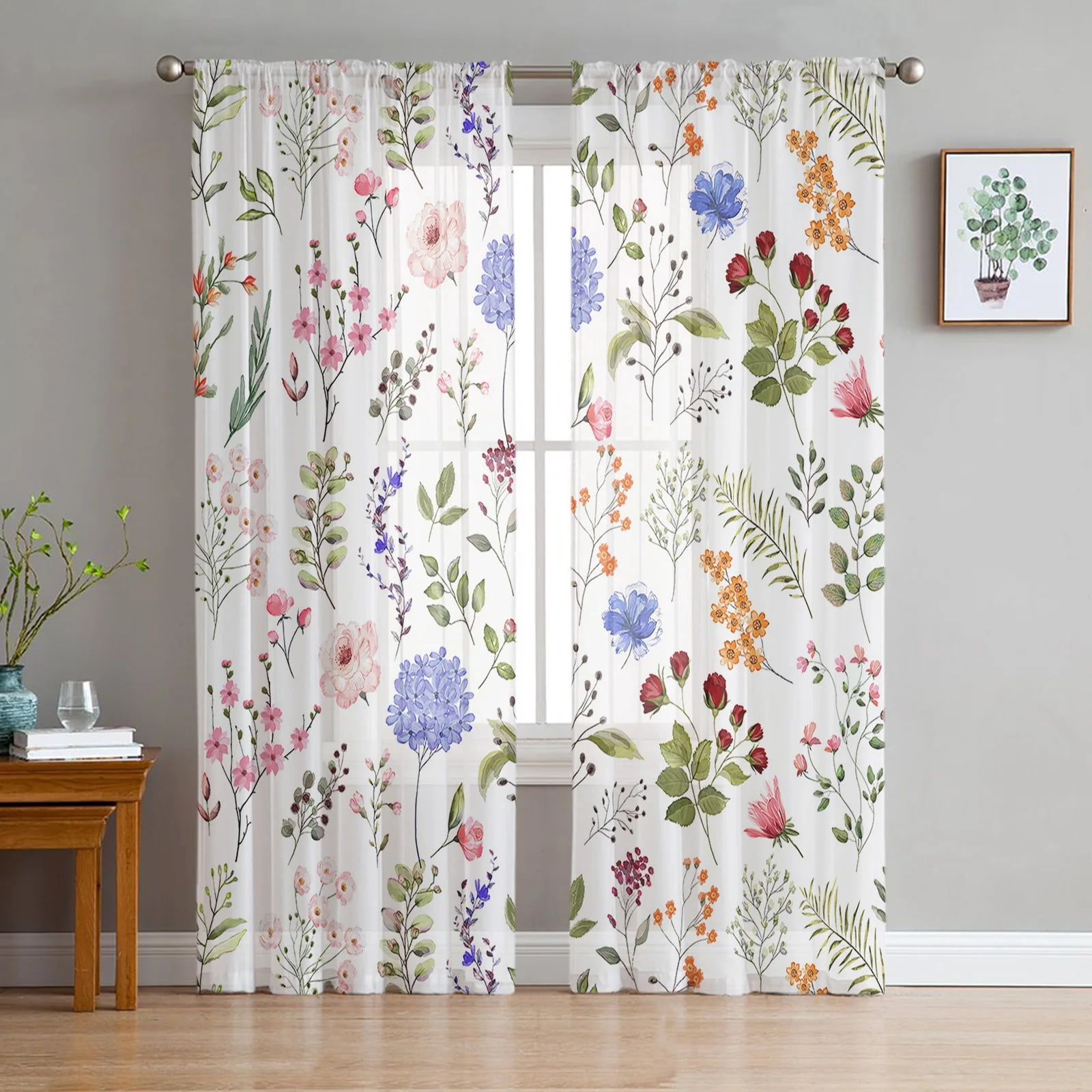 Herbal Plant Floral Texture Hotel Tulle Curtains for Living Room