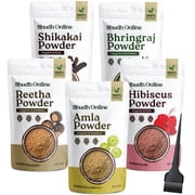 Herbal Powder for Hair 8.8oz, 250g, Bhringraj, Hibiscus, Shikakai, Reetha, Amla Shampoo 1.76oz each