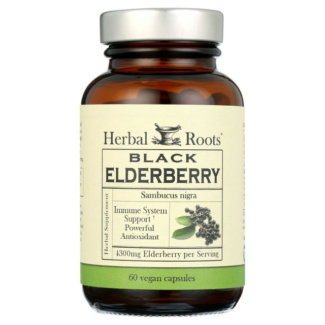 Herbal Roots Black Elderberry Capsules , Max Strength 4,300mg , Made