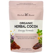 Herbal Roots Organic Energy Functional Cocoa Beverage Powder - Ginseng, Maca, Cordyceps - Sweetened with Dates and Coconut - 28 servings