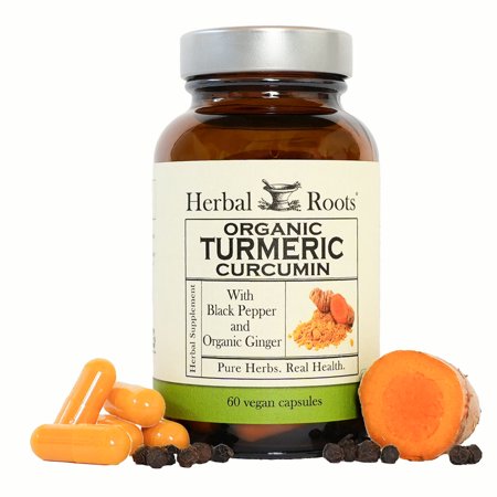 Herbal Roots Organic Turmeric Curcuminoids Supplement with Bioperine, 60 Vegan Capsules