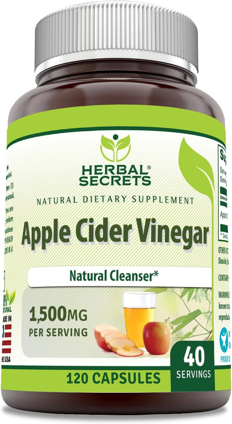 Herbal Secrets Apple Cider Vinegar 1500 Mg Per Serving 120 Capsules Supplement | Non-GMO | Gluten Free | Made in USA