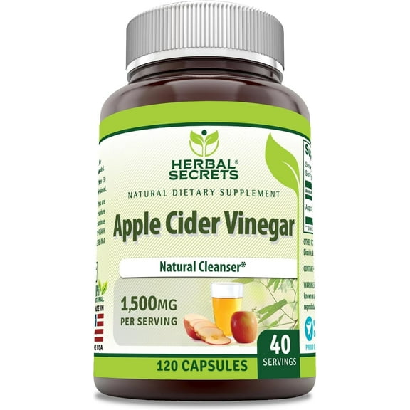 Herbal Secrets Apple Cider Vinegar 1500 Mg Per Serving 120 Capsules Supplement | Non-GMO | Gluten Free |