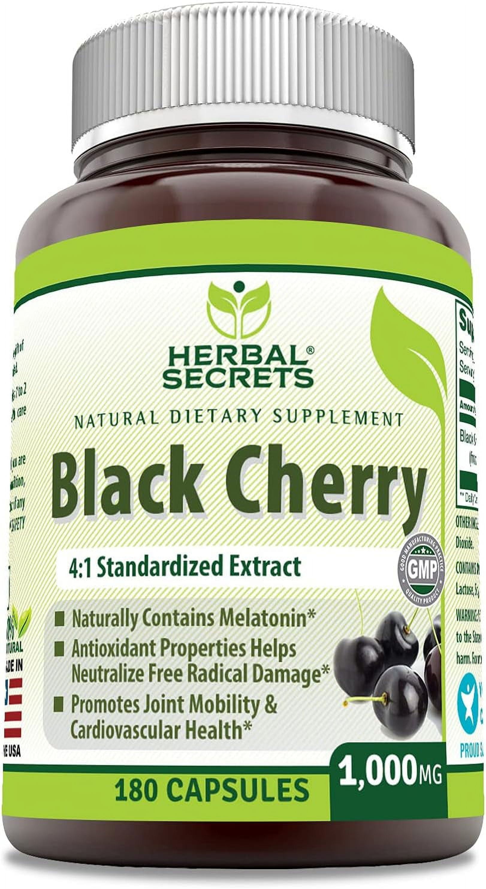 Herbal Secrets Black Cherry 4:1 Extract | 1000 mg Supplement | 180 Capsules | Non-GMO | Gluten Free | Made in USA
