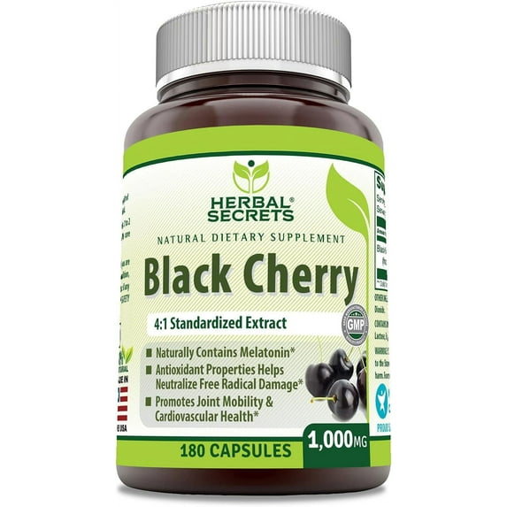 Herbal Secrets Black Cherry 4:1 Extract | 1000 mg Supplement | 180 Capsules | Non-GMO | Gluten Free | Made in USA