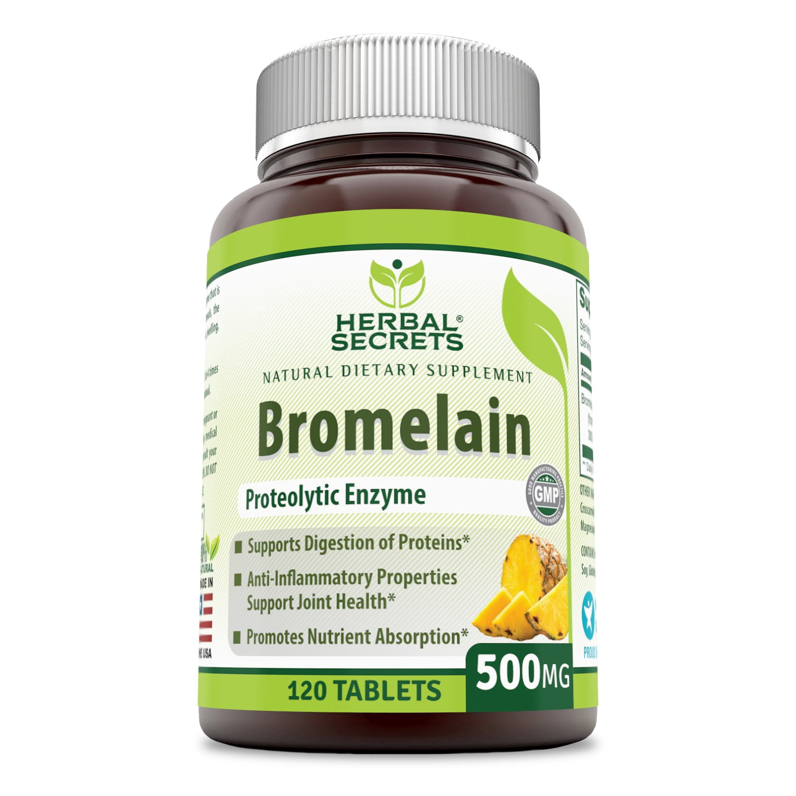Herbal Secrets Bromelain 500 Mg 120 Tablets Non-GMO
