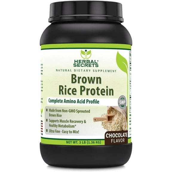Herbal Secrets Brown Rice Protein Chocolate Flavor Supplement | 3 Lb Powder | 17.5 Grams Protein per Serving | Vegan | Made in USA