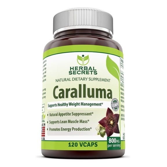 Herbal Secrets Caralluma 800mg Per Serving 120 Vegetarian Capsules- Promotes Energy Production * Supports Lean Muscle Mass*