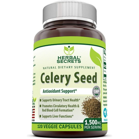 Herbal Secrets Celery Seed Extract 1500 Mg Per Serving 120 Veggie Capsules Supplement | Non-GMO | Gluten-Free | Made in USA