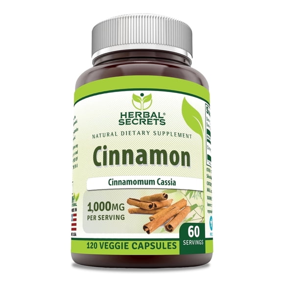 Herbal Secrets Cinnamon Bark 500 Mg Per Serving 120 Capsules Supplement | Non-GMO | Gluten-Free
