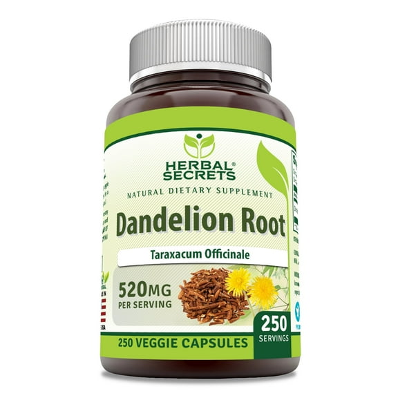 Herbal Secrets Dandelion Root (Taraxacum Officinale) 520 Mg Per Serving 250 Veggie Capsules Supplement | Non-GMO | Gluten-Free | Made in USA