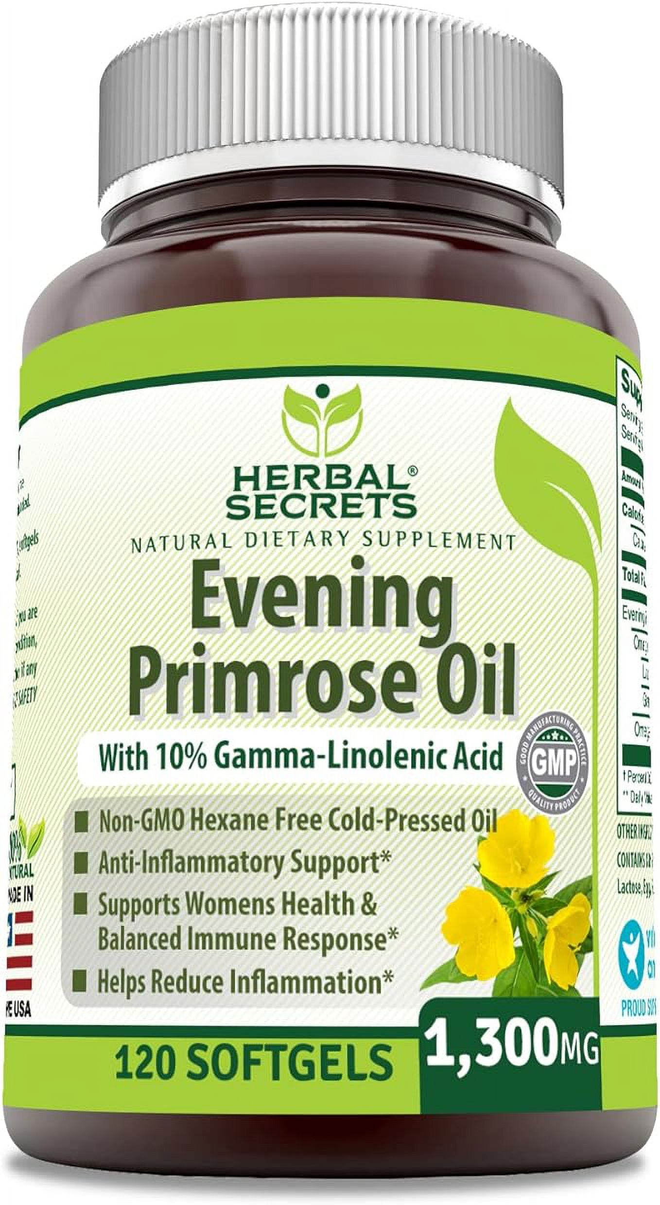 Herbal Secrets Evening Primrose Oil 1300mg, 10 GLA, 120 Softgels