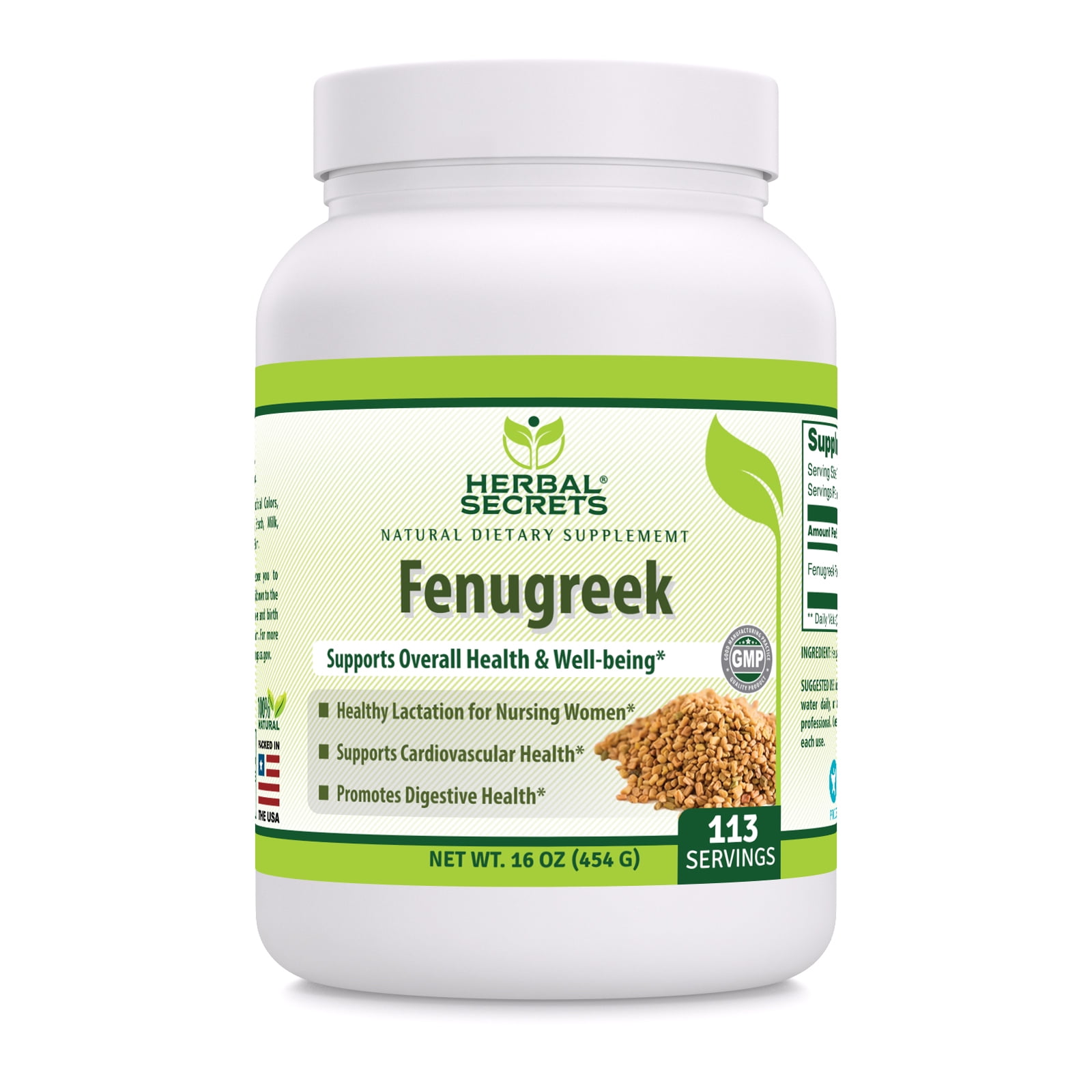 Herbal Secrets Fenugreek Powder 16 Oz (454 G) Supplement | Trigonella foenum-graecum | 113 Servings | Non-GMO | Gluten-Free | Made in USA
