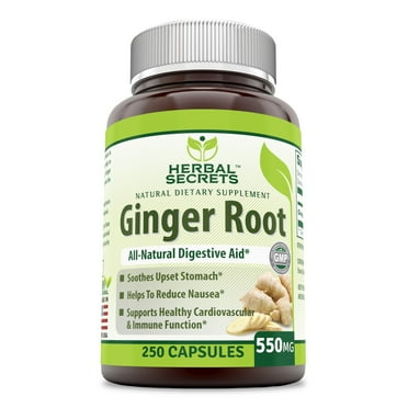 Herbal Secrets Ginger 550 Mg Per Serving 250 Veggie Capsules Supplement | 250 Serving Per Bottle | Non-GMO | Gluten Free | Made in USA | Suitable for Vegetarians