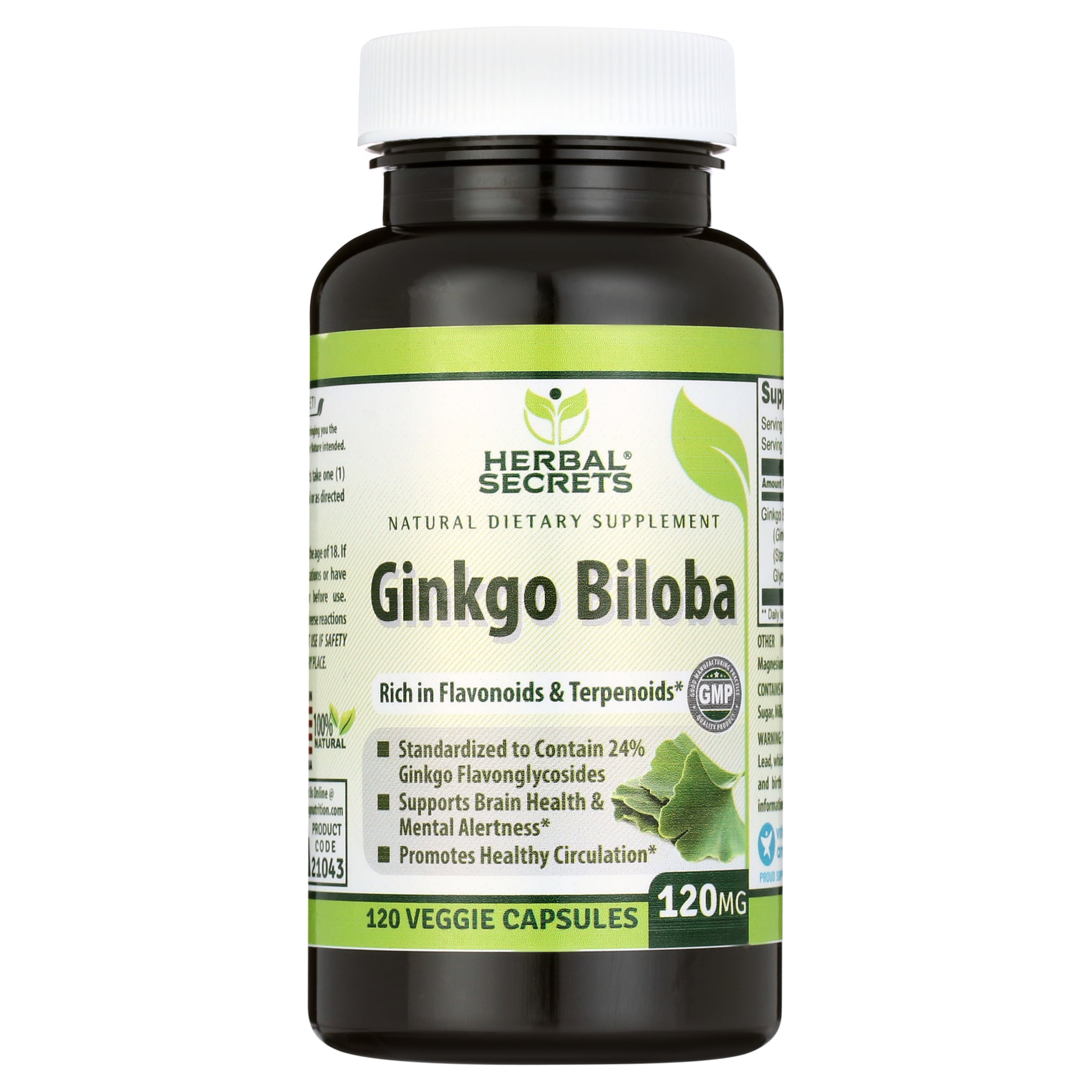 Herbal Secrets Ginkgo Biloba Supplement - 120 mg 120 Capsules (Non-GMO)