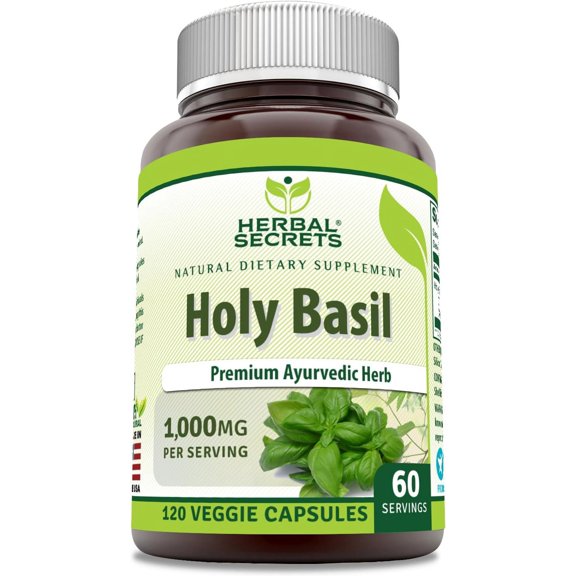 Herbal Secrets Holy Basil 1000 Mg Per Serving 120 Veggie Capsules Supplement