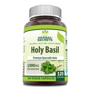 Herbal Secrets Natural Holy Basil 1000 Mg Per Serving 240 Veggie Capsules Supplement | Non-GMO | Gluten Free | Suitable for Vegetarians