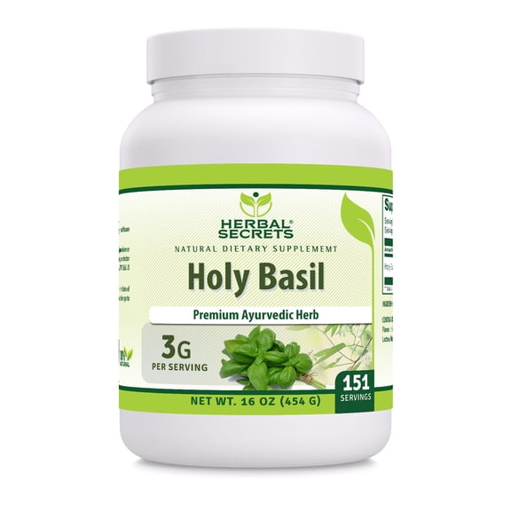 Herbal Secrets Natural Holy Basil 3000Mg Per Serving Powder 16oz Supplement | 454 G | 151 Serving | 3 G Per Serving Supplement | Non-GMO | Gluten-Free | Made in USA