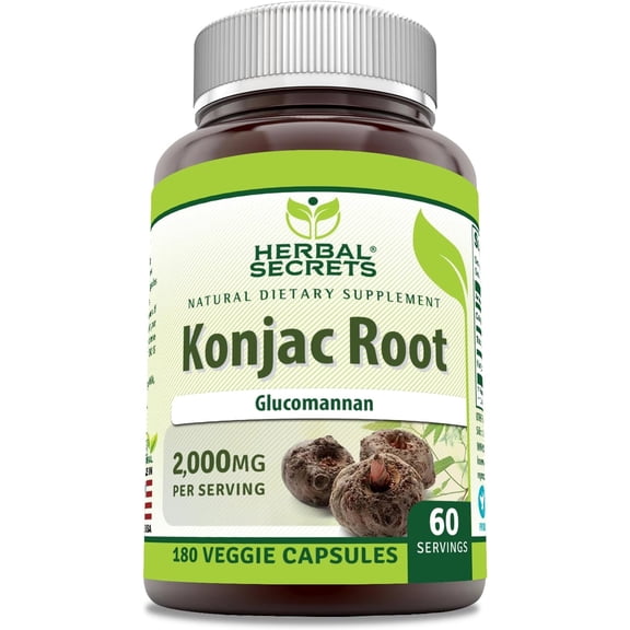 Herbal Secrets Konjac Root 2000 Mg Per Serving 180 Veggie Capsules Supplement | 60 Serving Per Bottle | Non-GMO | Gluten Free | Suitable for Vegetarians
