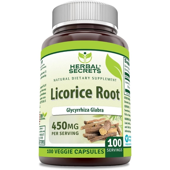 Herbal Secrets Licorice Root 450 mg Per Serving 100 Veggie Capsules Supplement | Non-GMO | Gluten Free | Ideal for Vegetarians