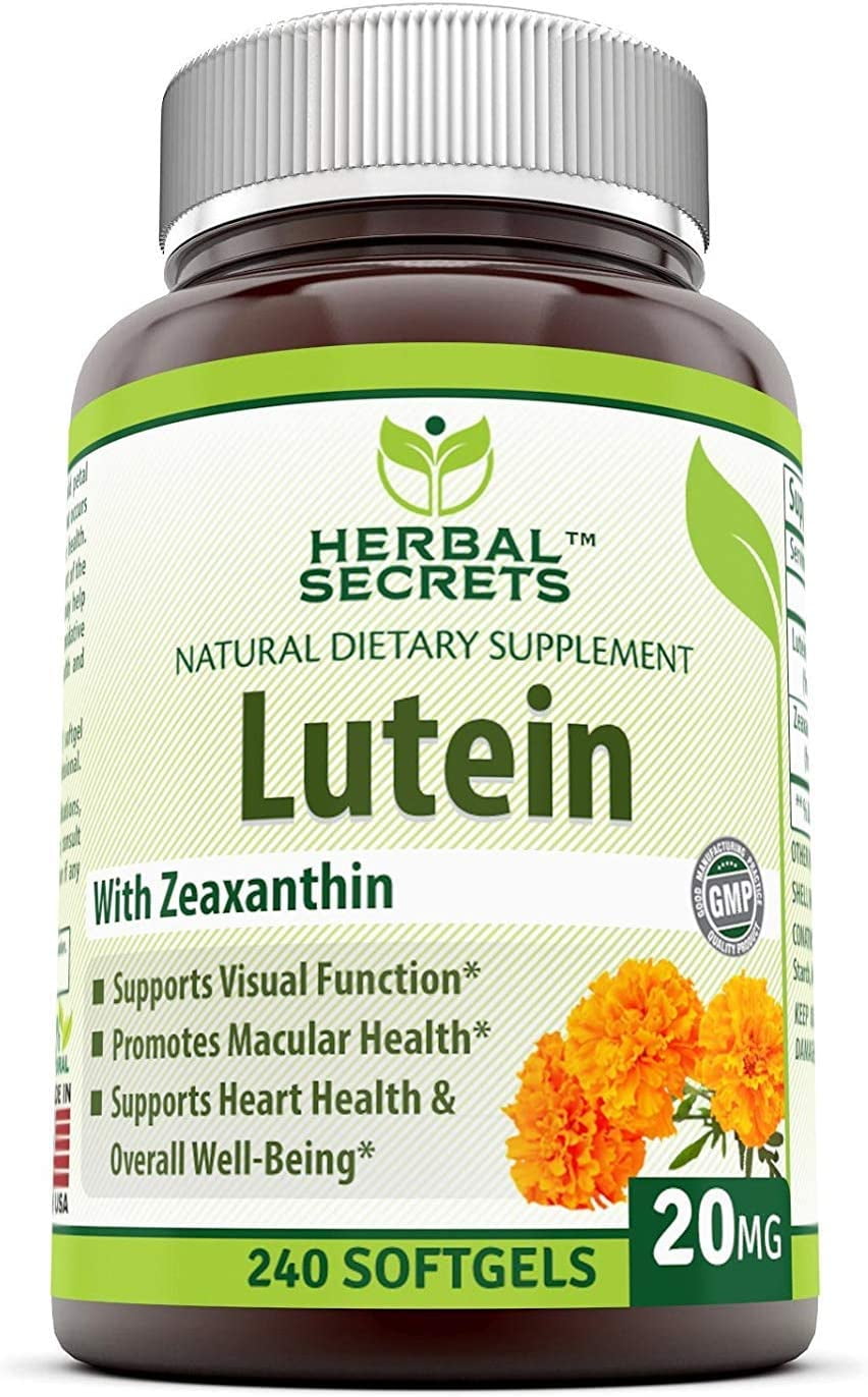 Herbal Secrets Lutein with Zeaxanthin 20 Mg 240 Softgels (NonGMO) Supports Heart Health and
