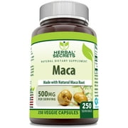 Herbal Secrets Maca 500mg Per Serving 250 Veggie Capsules | Non-GMO | Gluten Free | Made in USA | Suitable for Vegetarians