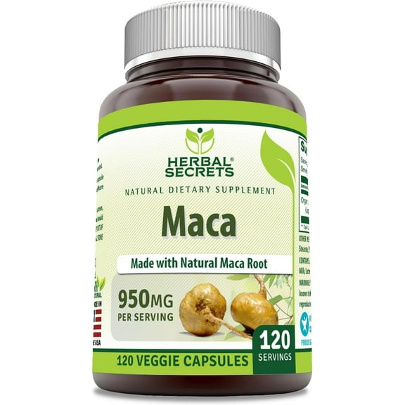 Herbal Secrets Maca (Natural Made) 950 Mg 120 Veggie Capsules Supplement | Non-GMO | Gluten Free