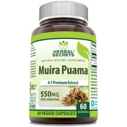 Herbal Secrets Muira Puama 550 Mg 60 Veggie Capsules Supplement | 4:1 Extract | Non-GMO | Gluten Free | Made in USA | Suitable for Vegetarian