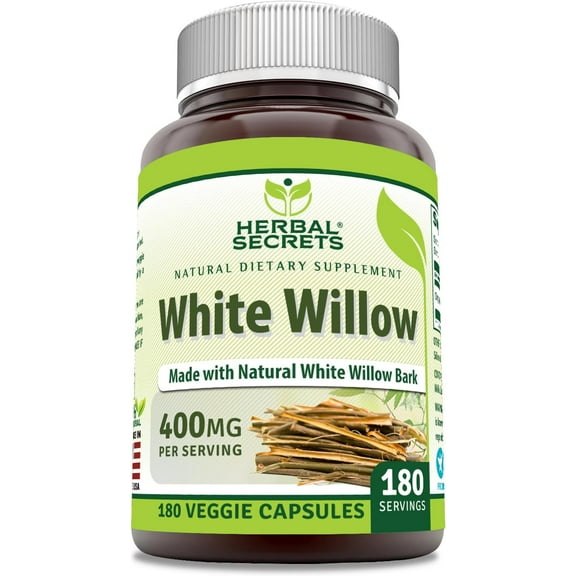 Herbal Secrets White Willow 400 Mg per Serving 180 Veggie Capsules Supplement | Non-GMO | Gluten Free | Made in USA
