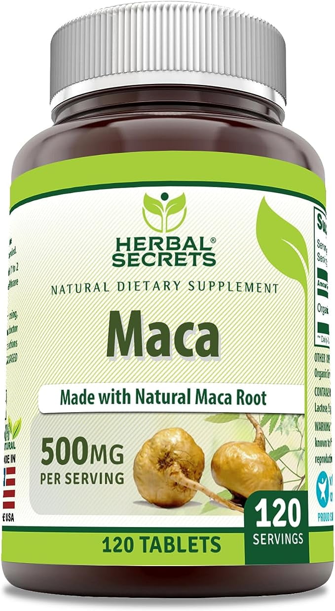 Herbal Secrets Natural Maca 500 Mg 120 Veggie Tablet Supplement | Made with Natural Maca Root | Non-GMO | Gluten Free | Made in USA
