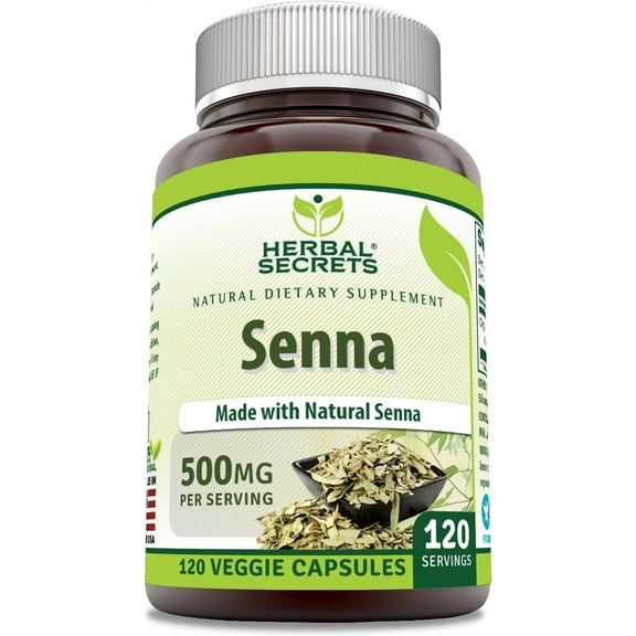 Herbal Secrets Natural Senna 500 mg Per Serving 120 Veggie Capsules Supplement | 120 Servings per Bottle | Non-GMO | Gluten Free | Made in USA | Suitable for Vegetarian