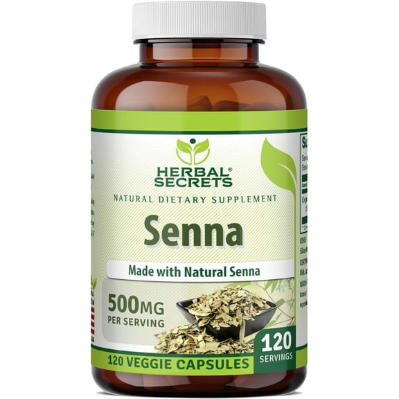 Herbal Secrets Natural Senna 500 mg Per Serving 120 Veggie Capsules Supplement | 120 Servings per Bottle | Non-GMO | Gluten Free | Suitable for Vegetarian
