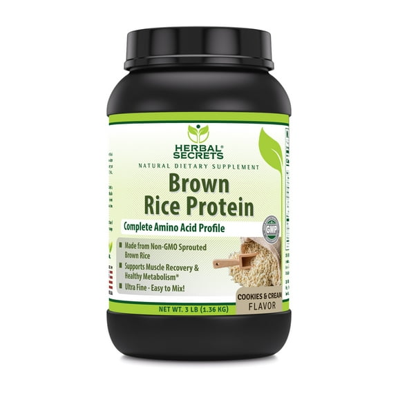 Herbal Secrets Organic Brown Rice Protein Powder - 3 lbs (Non-GMO) Cookies & Cream - Supports Muscle Recovery, Promotes Healthy Weight Management*