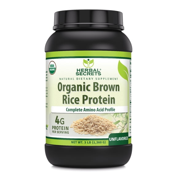 Herbal Secrets Brown Rice Protein Unflavored Supplement | 3 Lb Powder | 4 Grams Protein per Serving | Vegan