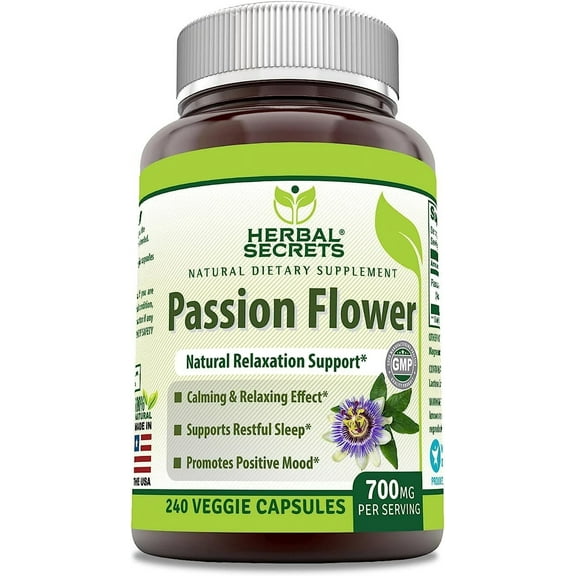 Herbal Secrets Passion Flower 700 Mg Per Serving 240 Veggie Capsules Supplement | Non-GMO | Gluten-Free | Made in USA