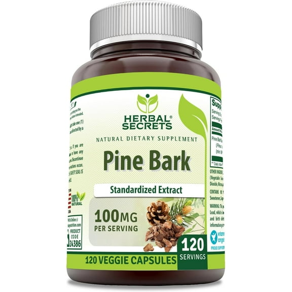 Herbal Secrets Pine Bark Extract 100 Mg Per Serving 120 Veggie Capsules Supplement | Non-GMO | Gluten Free | Made in USA | Suitable for Vegetarians