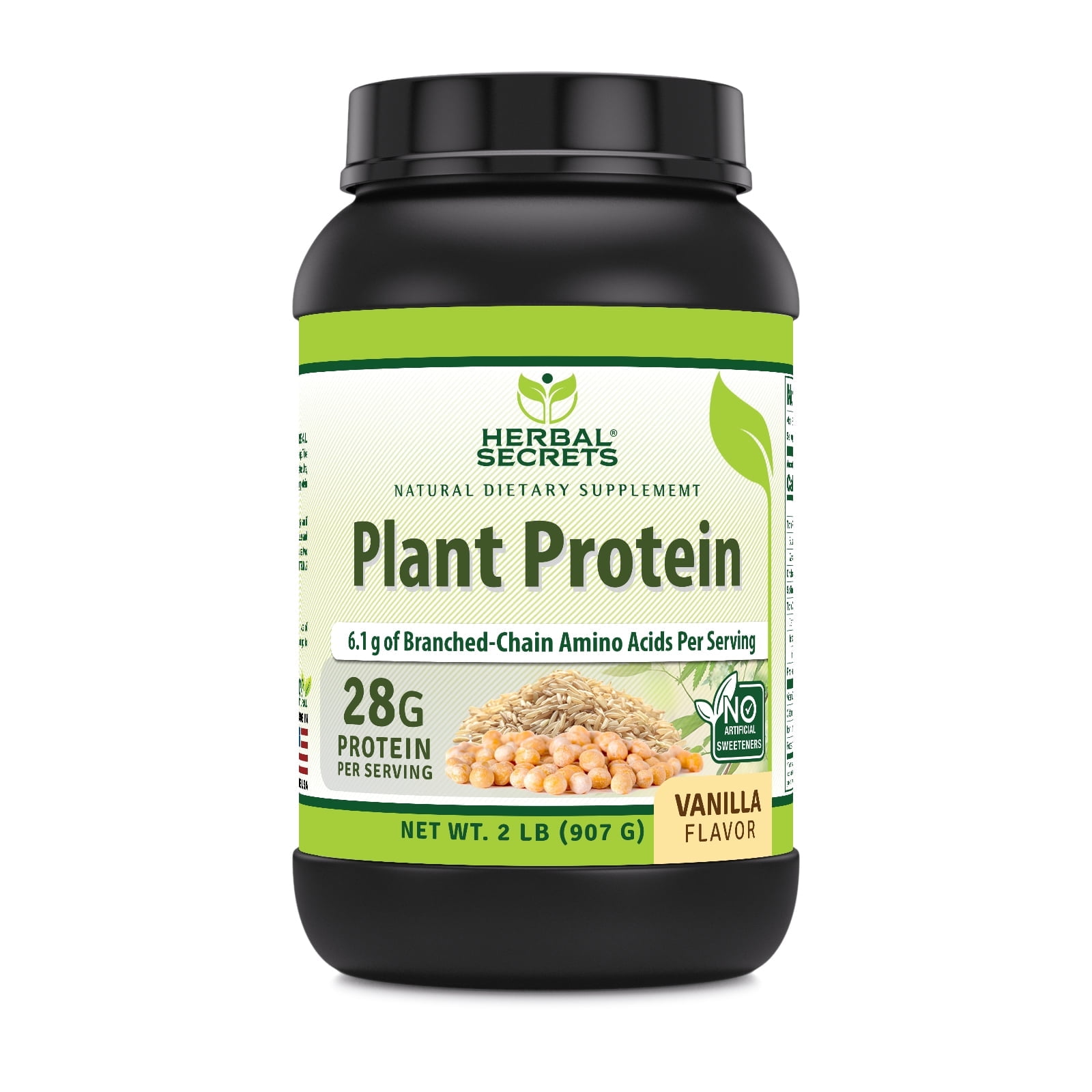 Herbal Secrets Plant Protein Powder 2 Lbs Supplement | Vanilla Flavor | 38.75 Gram per Serving | 23 Servings | Vegan | Made in USA